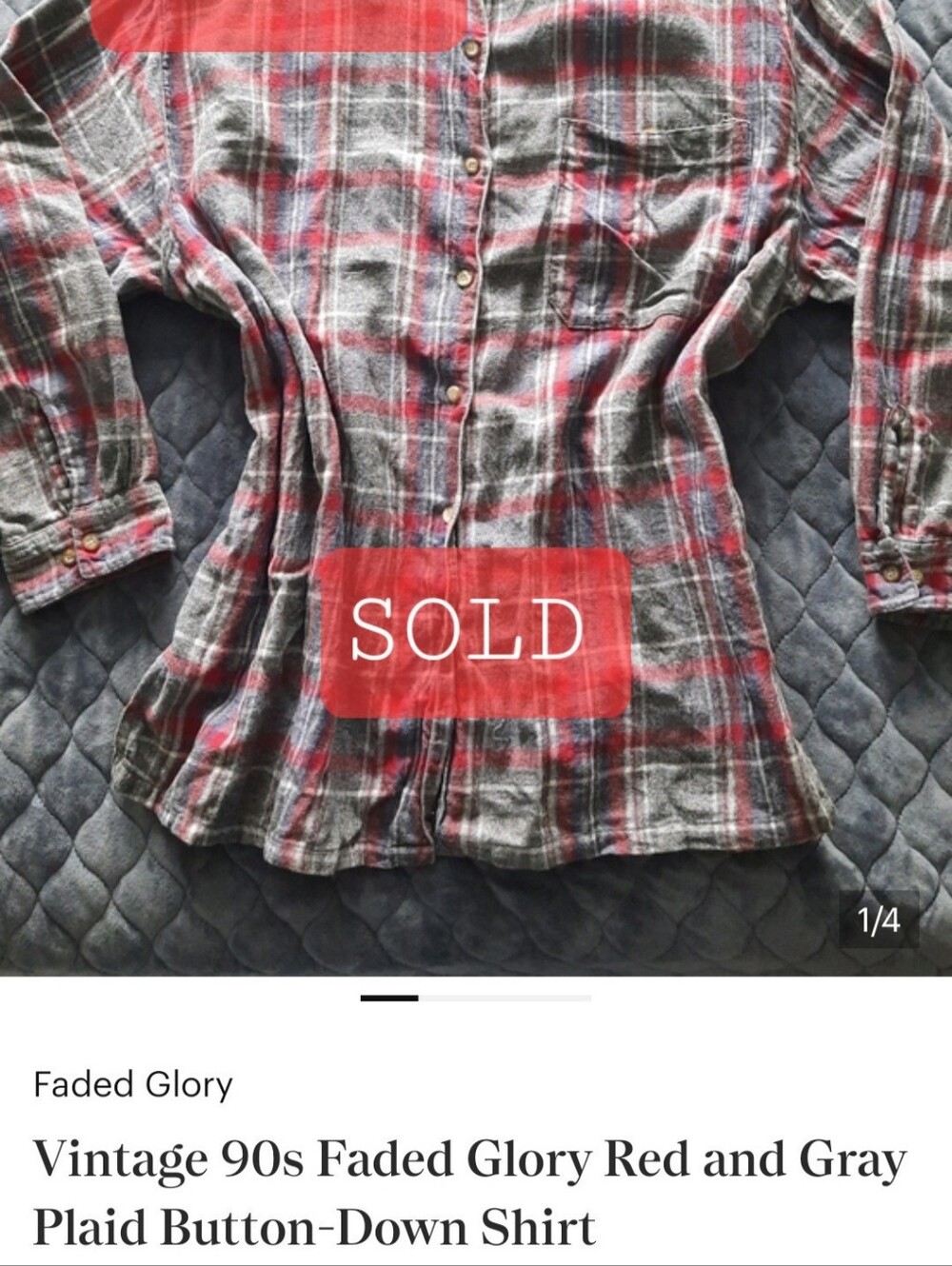 Vintage 90s Faded Glory Red and Gray Plaid Button-Down Shirt